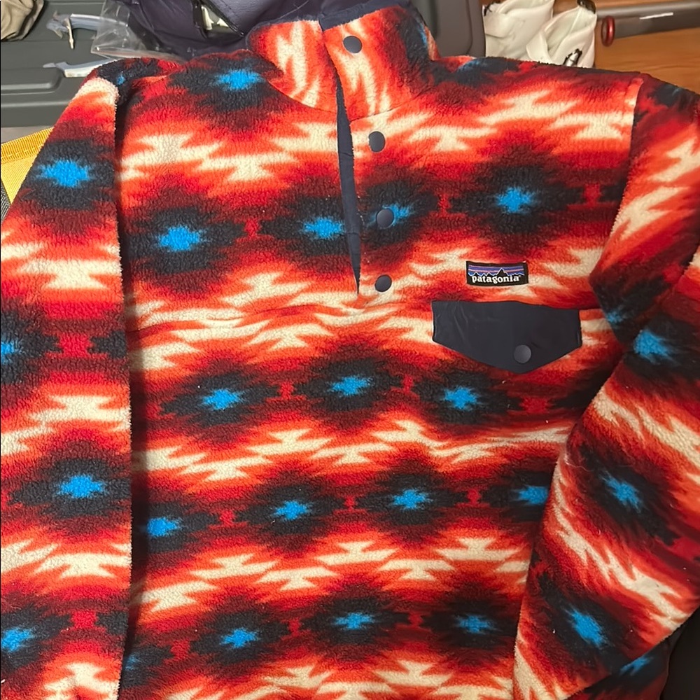 Patagonia Vibrant Red and Blue Fleece Pullover